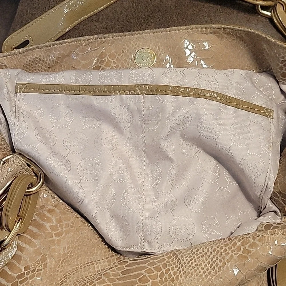 Vtg MICHAEL KORS 1990s Tan Snakeskin Slouchy Hobo Bag AP-1012